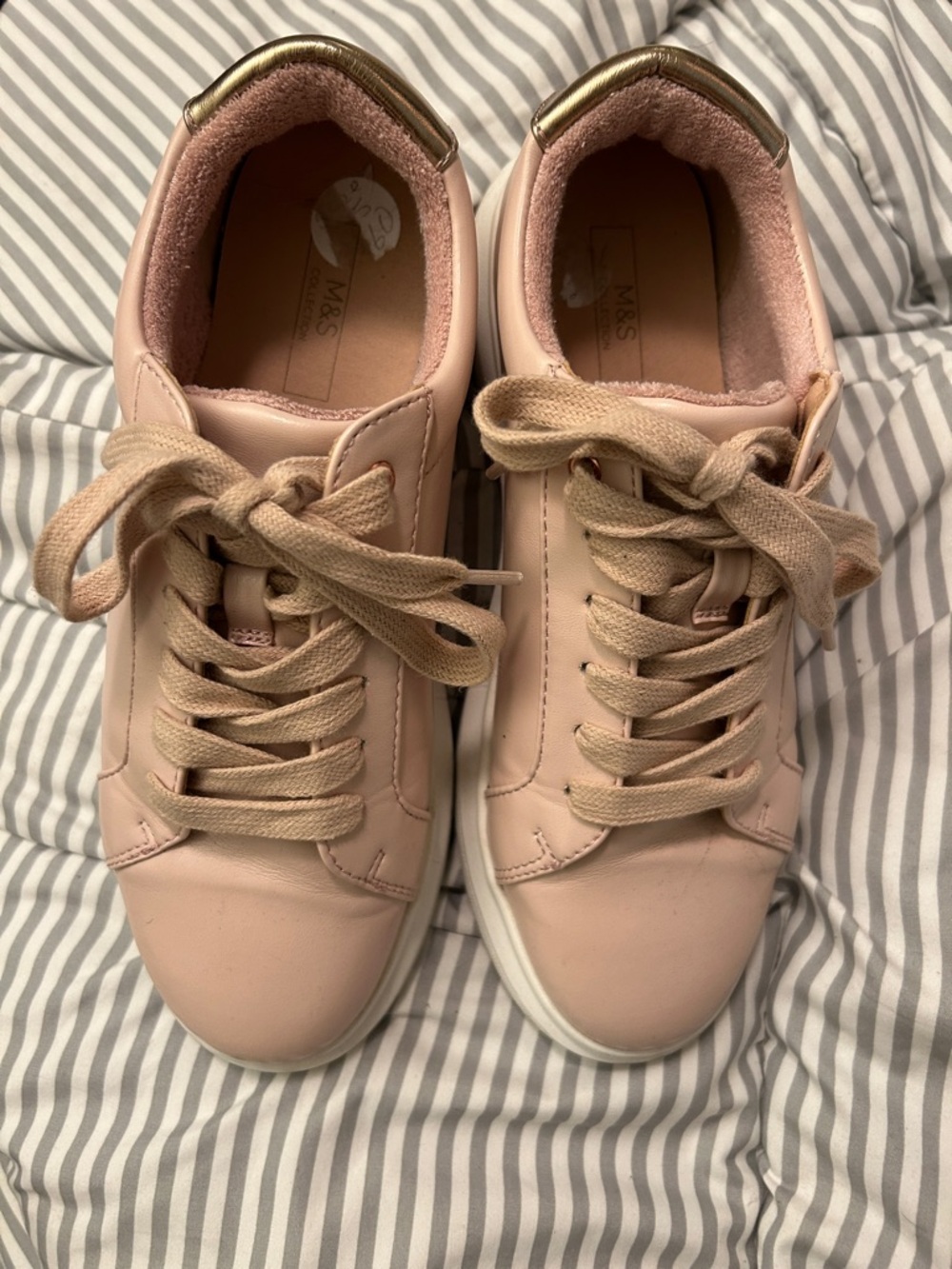 Soft Pink Lace-Up Women’s Sneakers with Gold Heel Trim